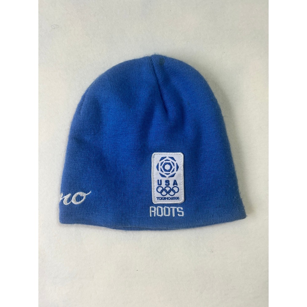 Roots Torino 2006 Winter Olympics USA Beanie Blue Knit‎ Hat Vintage Mens Womens